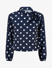 Top boule satiné à noeud et imprimé pois - Marine - 1