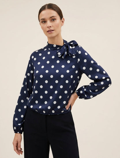 Top satinato con nodo e stampa a pois - Marina