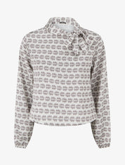 Top boule satiné à col noeud et imprimé graphique - Taupe - 1