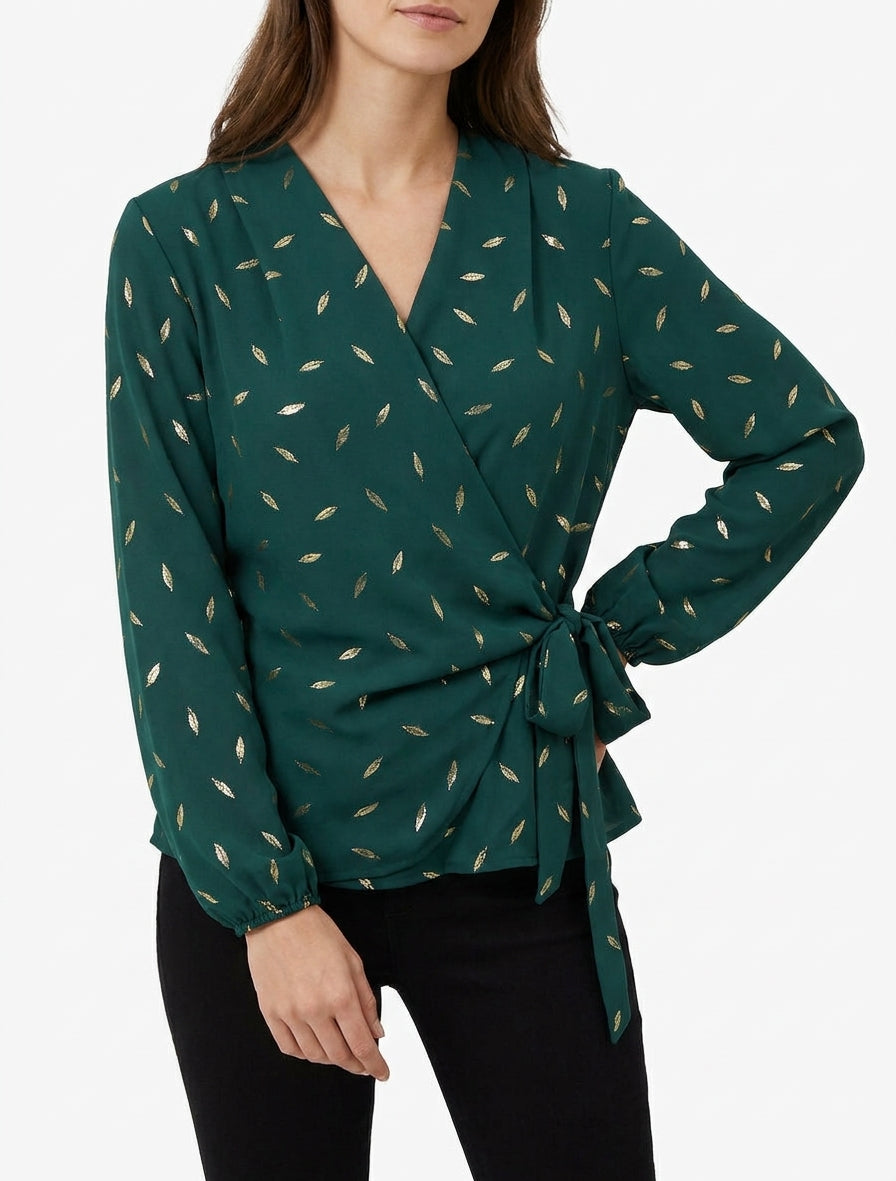 Top stile portafoglio con piume iridescenti - Verde abete