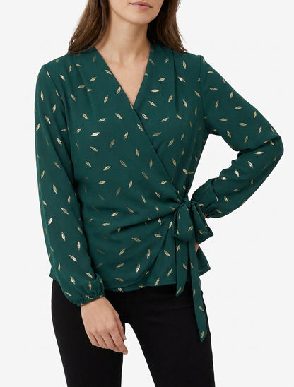 Top stile portafoglio con piume iridescenti - Verde abete