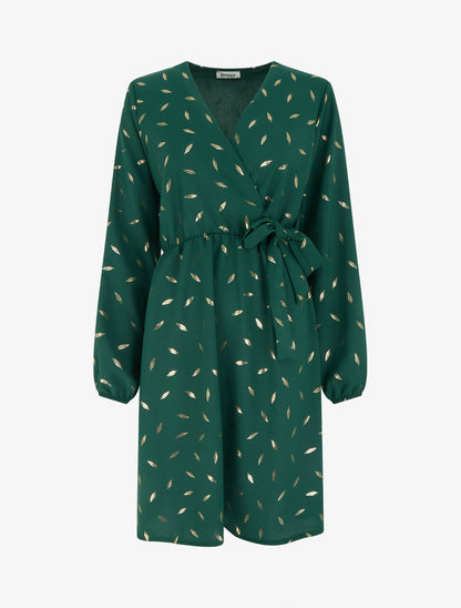 Robe élastiquée à plumes irisées - Vert sapin - 1