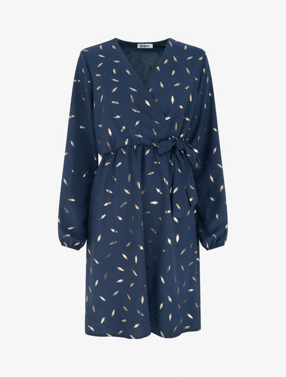 Robe élastiquée à plumes irisées - Marine - 1