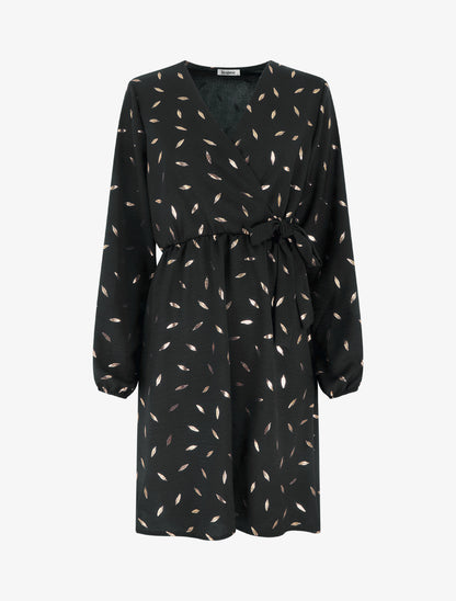 Robe élastiquée à plumes irisées - Noir - 1