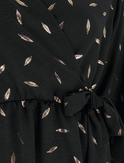 Robe élastiquée à plumes irisées - Noir - 3
