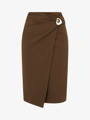Jupe midi style portefeuille à bijou effet nacré - Marron - 1