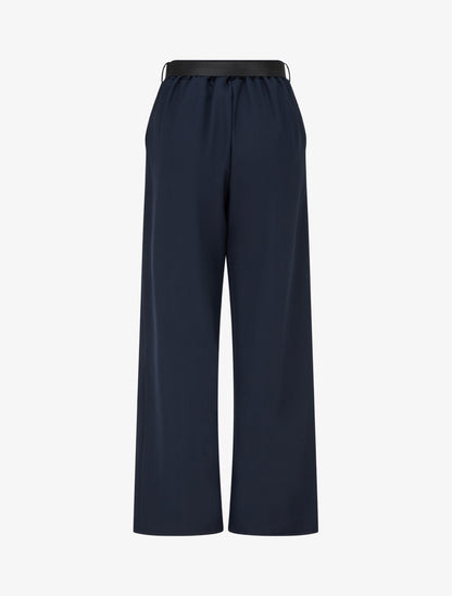 Pantalon ample à taille haute et ceinture style foulard - Marine - 2