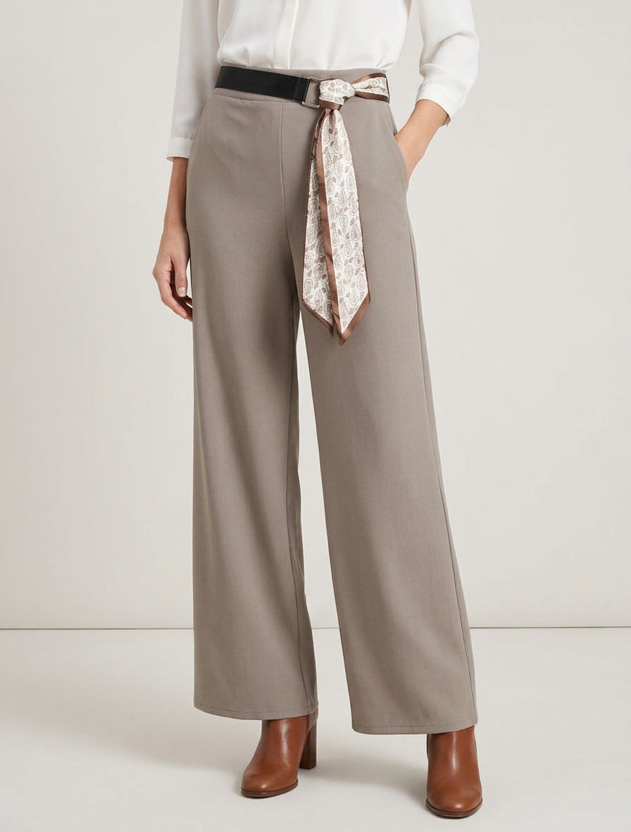 Pantaloni ampi a vita alta con cintura stile foulard. - Talpa