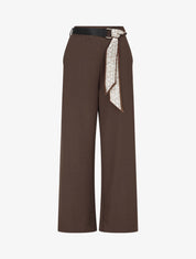 Pantalon ample à taille haute et ceinture style foulard - Marron - 1