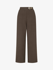 Pantalon ample taille haute à bijou fantaisie - Marron - 1