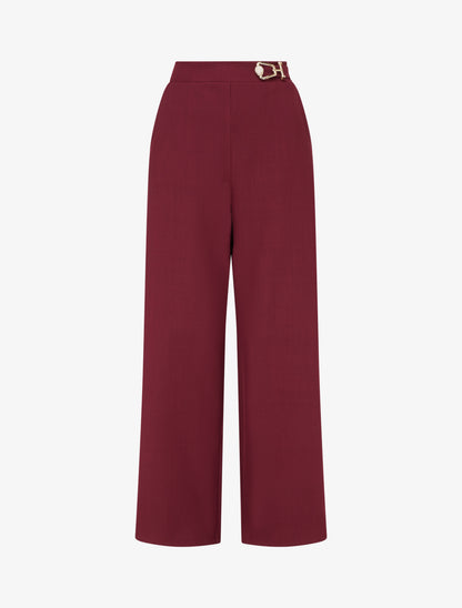 Pantalon ample taille haute à bijou fantaisie - Lie de vin - 1