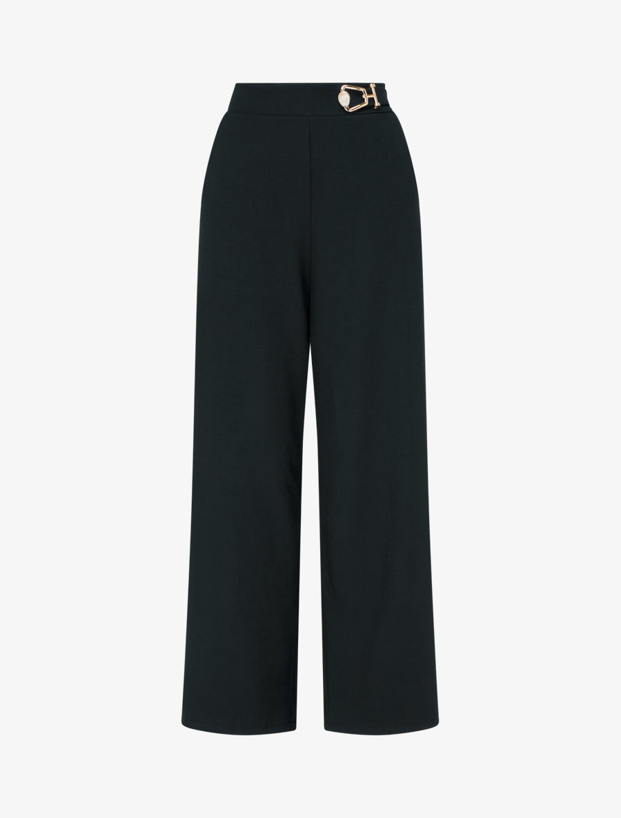 Pantalon ample taille haute à bijou fantaisie - Noir - 1