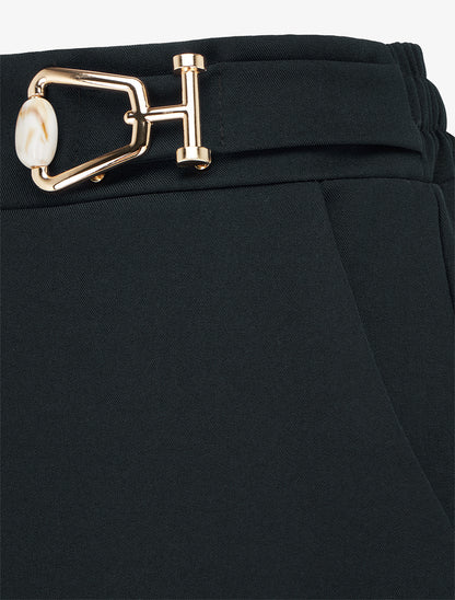Pantalon ample taille haute à bijou fantaisie - Noir - 3