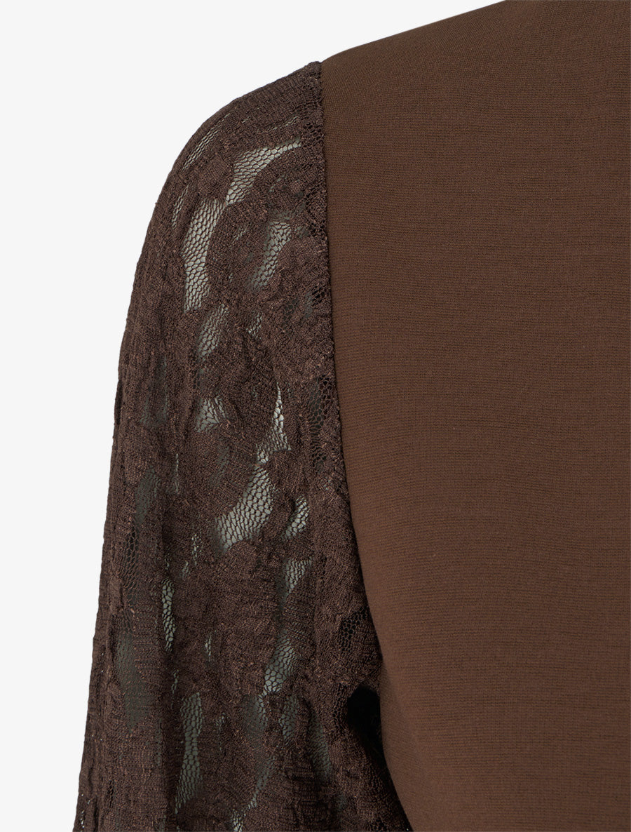 Robe patineuse à manches longues en dentelle - Marron - 3