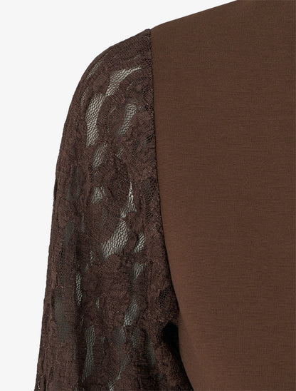 Robe patineuse à manches longues en dentelle - Marron - 3