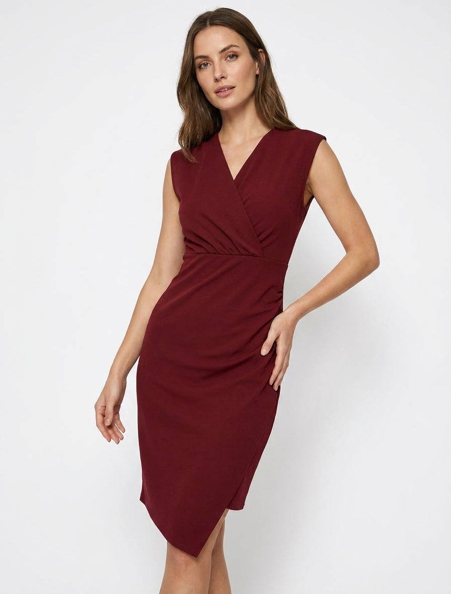 Abito senza maniche stile portafoglio con effetto drappeggiato - Bordeaux