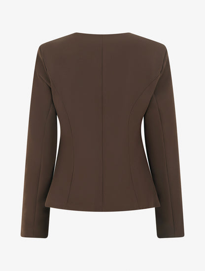 Veste un bouton à épaulettes et col rond - Marron - 2