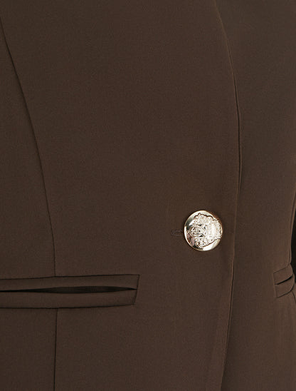 Veste un bouton à épaulettes et col rond - Marron - 3