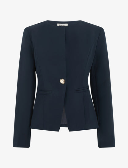 Veste un bouton à épaulettes et col rond - Marine - 1