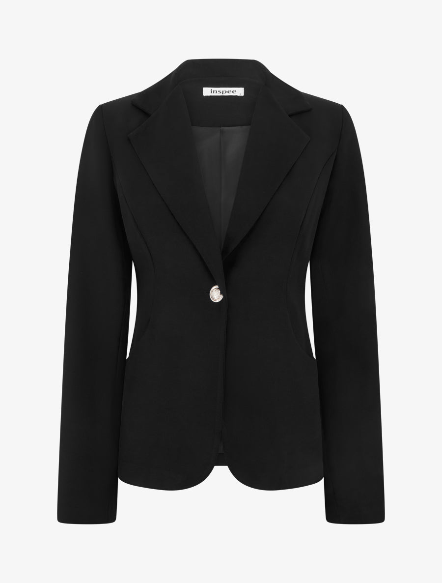 Blazer cintré à un bouton et épaulettes - Noir - 1