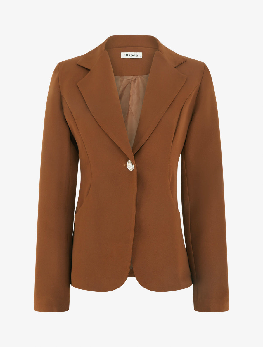Blazer cintré à un bouton et épaulettes - Camel - 1