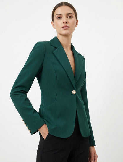 Blazer aderente a un bottone e spalline - Verde scuro
