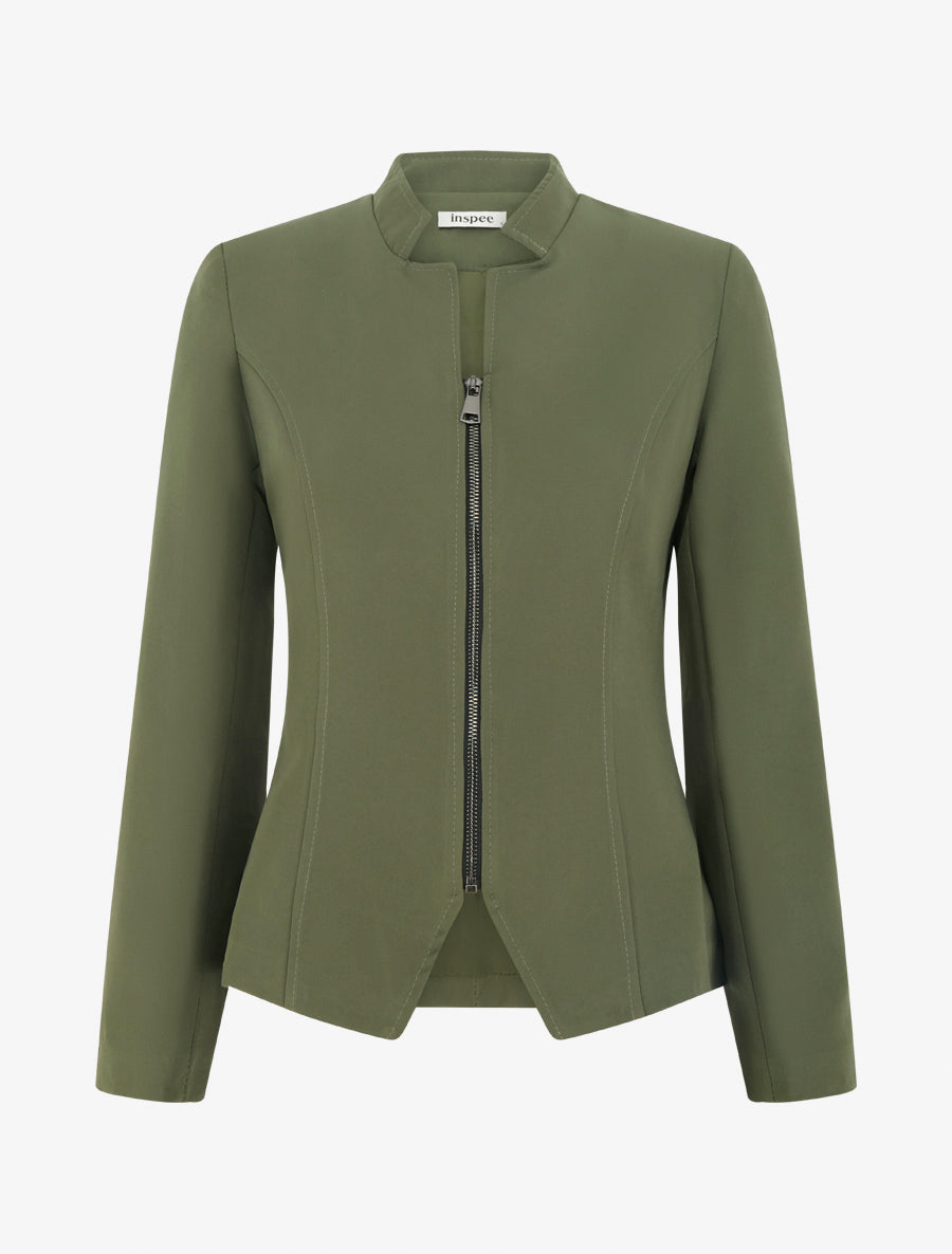 Veste cintrée à épaulettes et zip - Kaki - 1