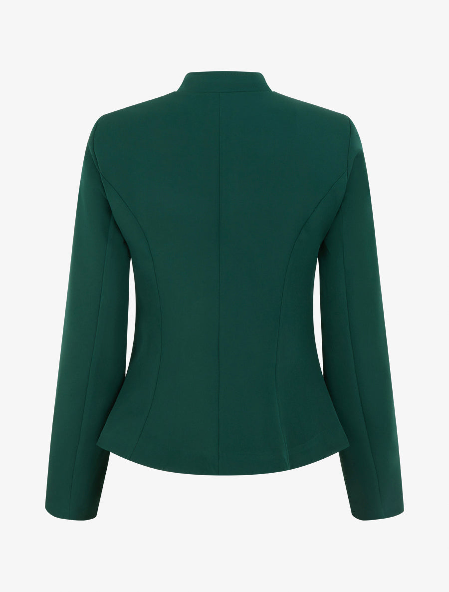 Veste cintrée à épaulettes et zip - Vert foncé - 2