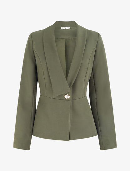 Blazer uni à col droit stylisé - Kaki - 1
