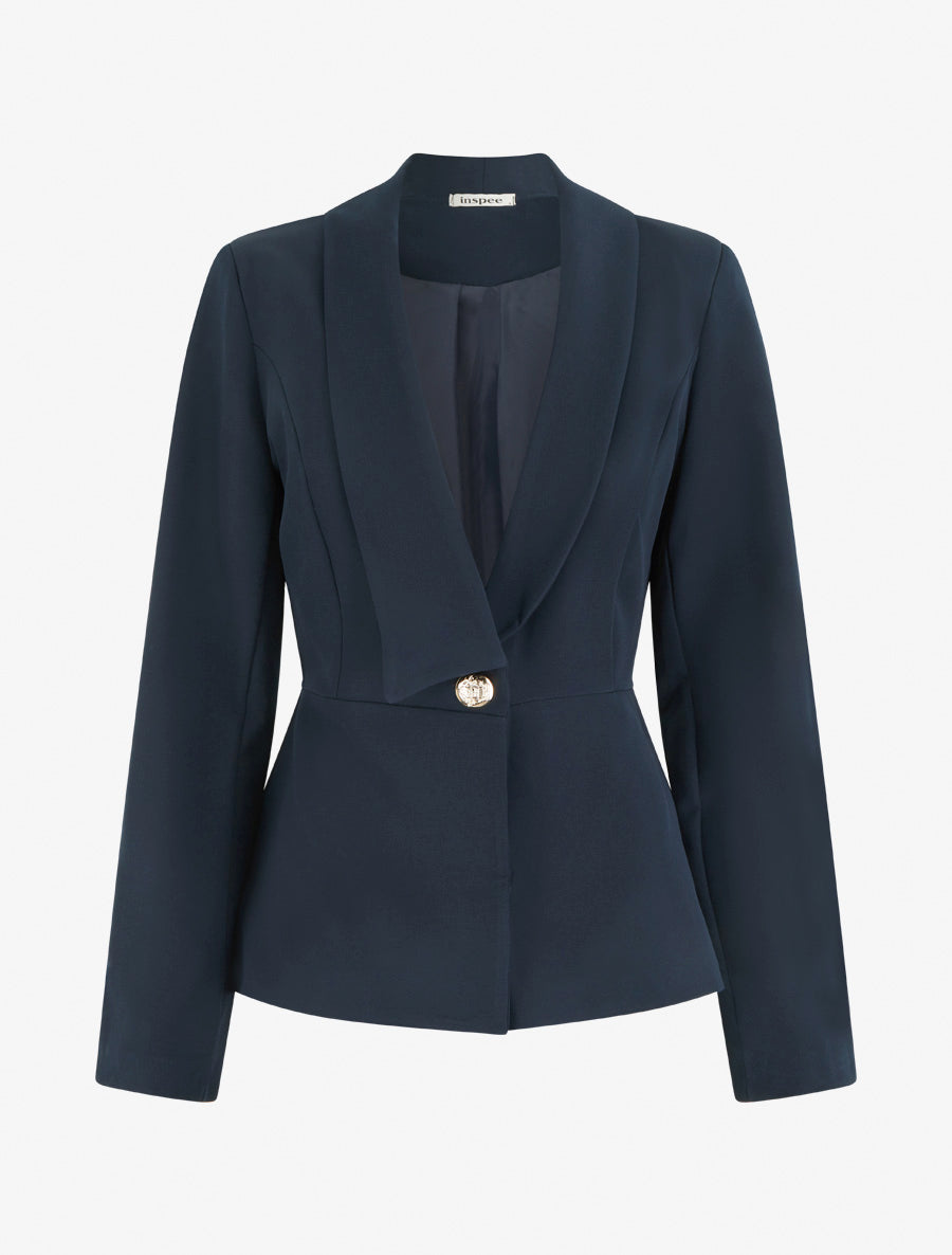 Blazer uni à col droit stylisé - Marine - 1