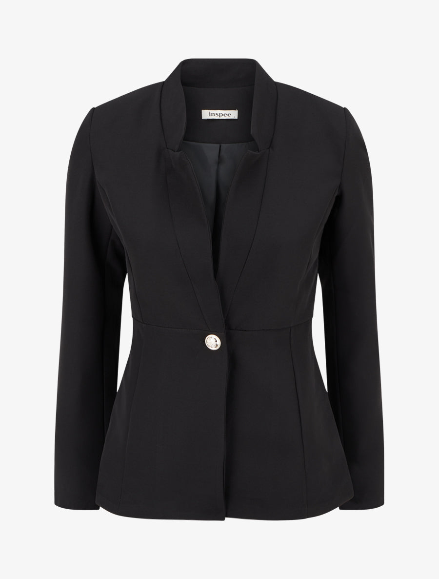 Blazer uni à fermeture boutonné - Noir - 1