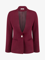 Blazer uni à col droit - Lie de vin - 1