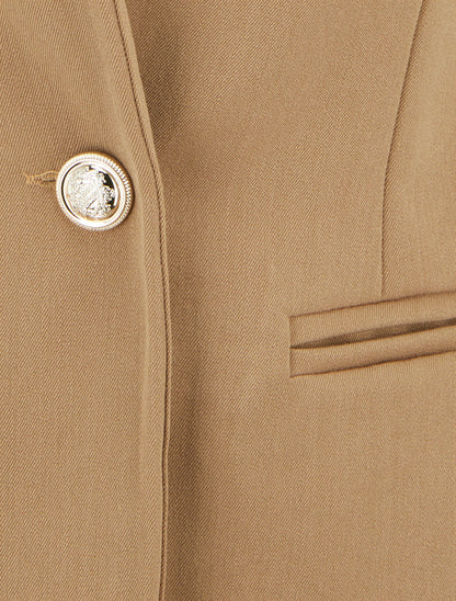 Blazer uni à col droit - Camel - 3