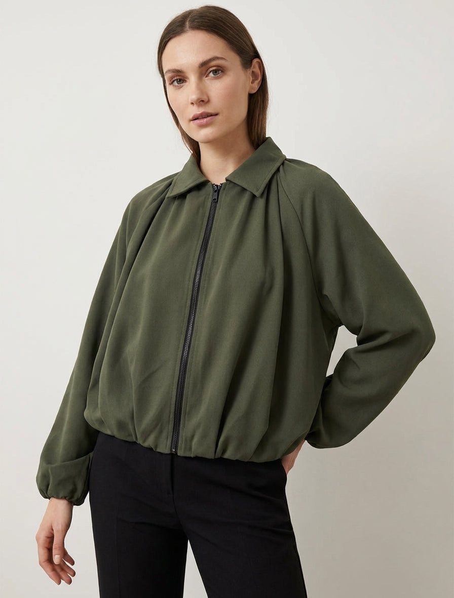 Bomber unito con bordi elasticizzati - Cachi