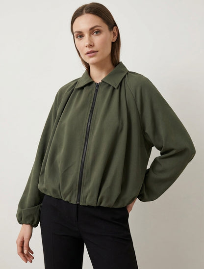 Bomber unito con bordi elasticizzati - Cachi