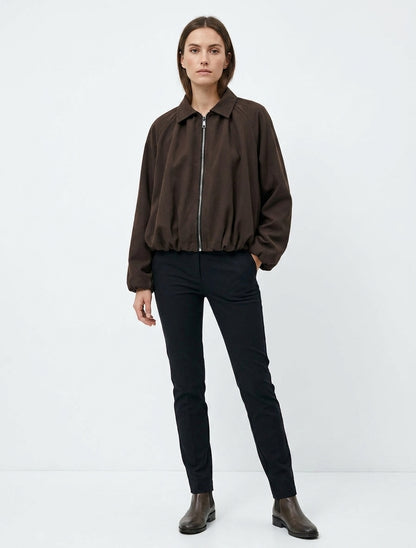 Bomber unito con bordi elasticizzati - Marrone