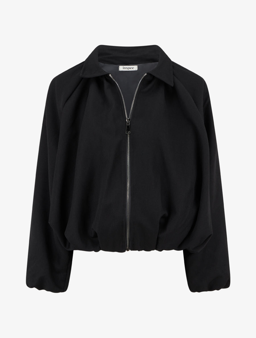 Bomber uni à bords élastiqués - Noir - 1