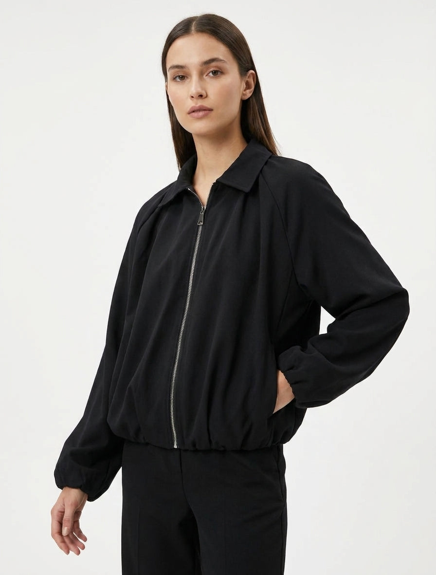 Bomber unito con bordi elasticizzati - Nero