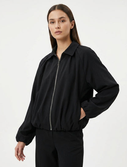 Bomber unito con bordi elasticizzati - Nero
