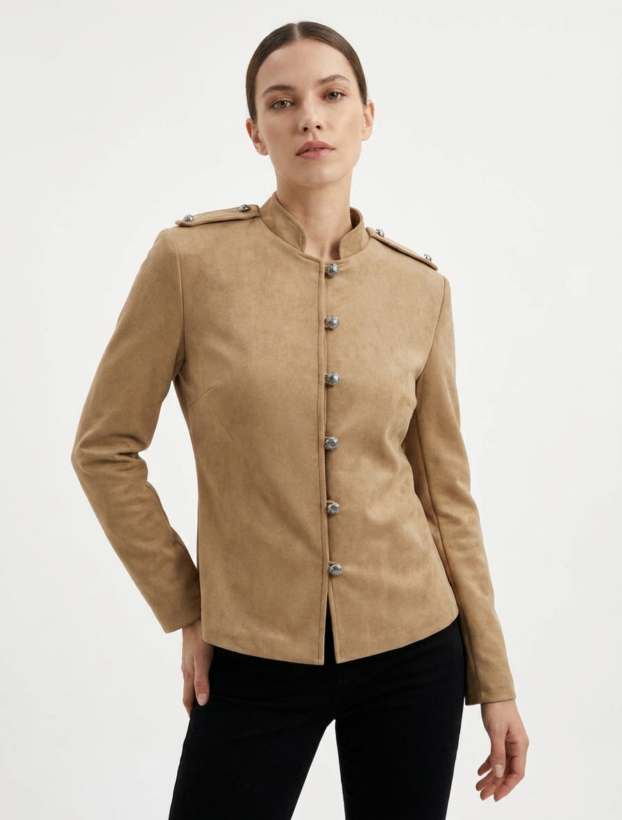 Giacca in camoscio con bottoni stile ufficiale - Beige