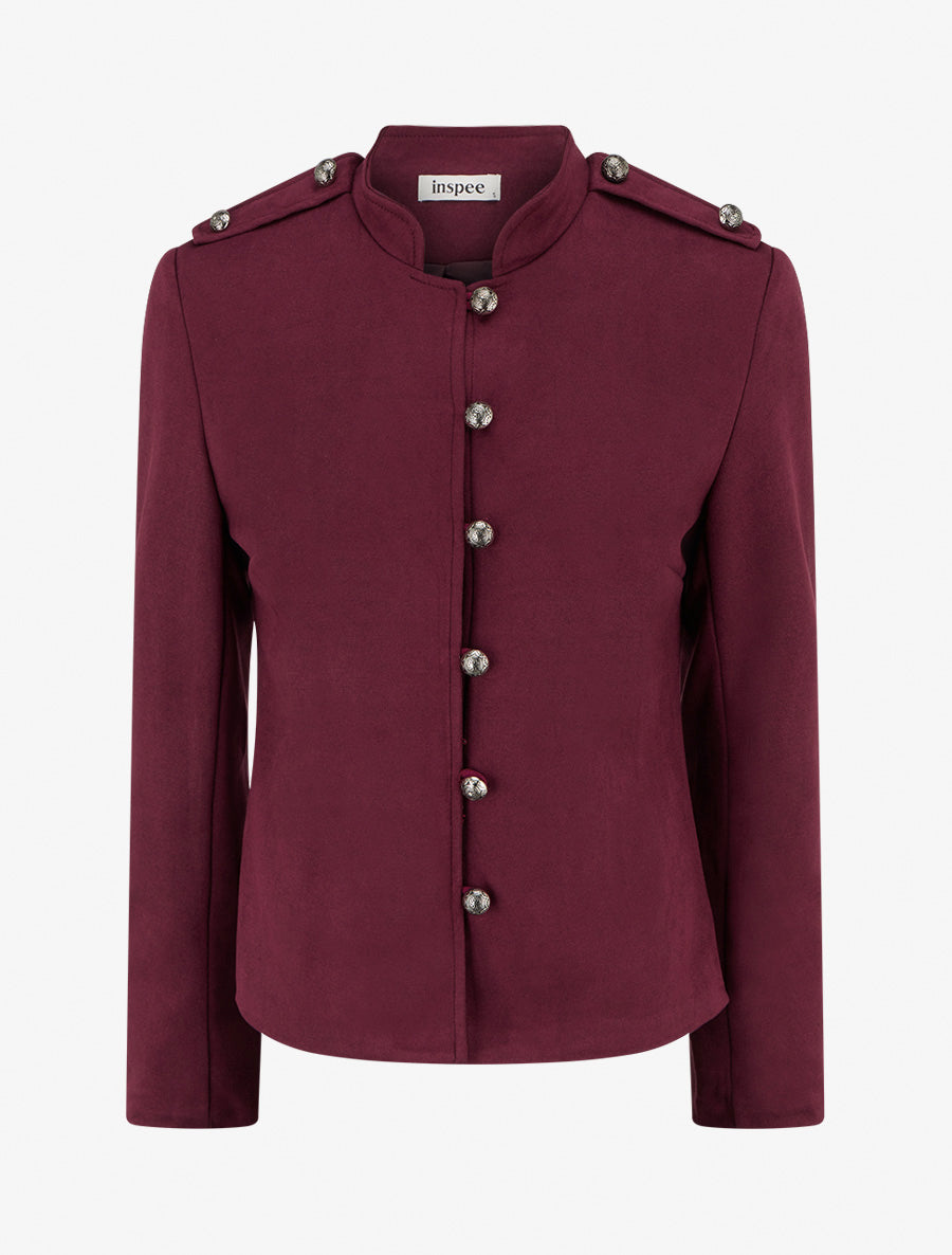 Veste en suédine boutonnée style officier - Lie de vin - 1