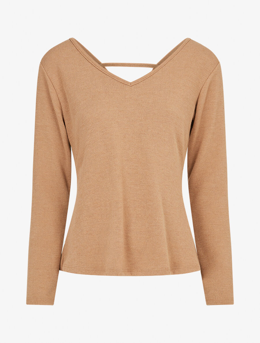 Pull fin à dos torsadé - Taupe - 4