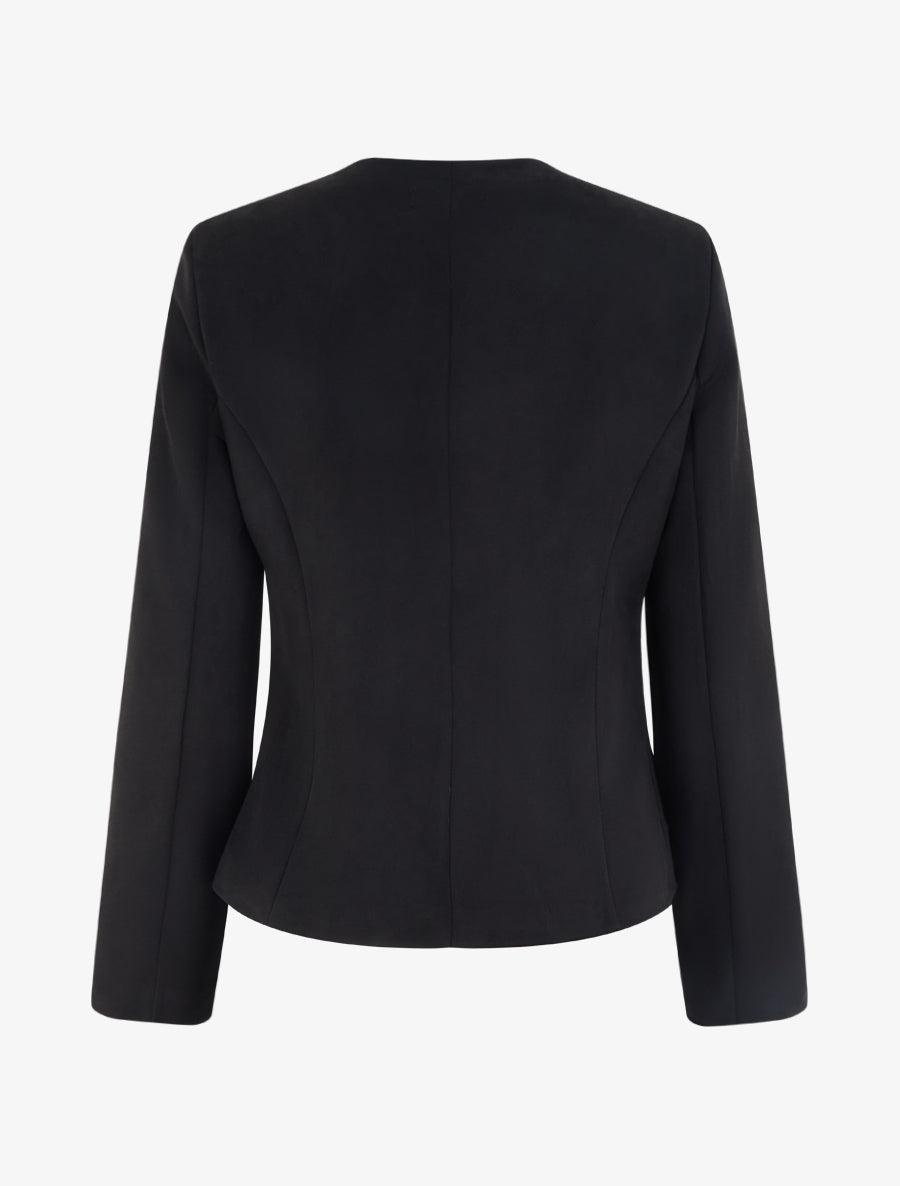 Veste en suédine boutonnée à col rond - Noir - 2
