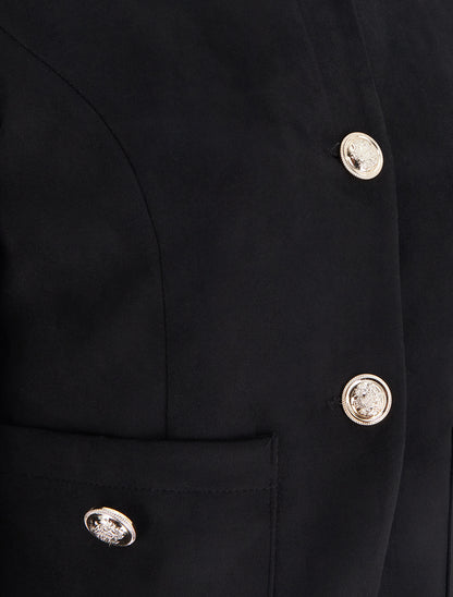 Veste en suédine boutonnée à col rond - Noir - 3