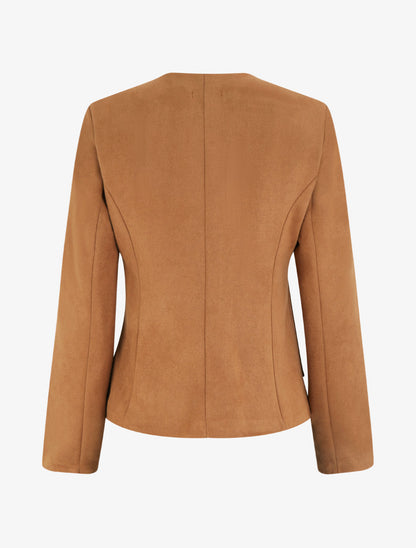 Veste en suédine boutonnée à col rond - Camel - 2