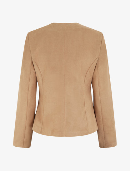 Veste en suédine boutonnée à col rond - Beige - 2