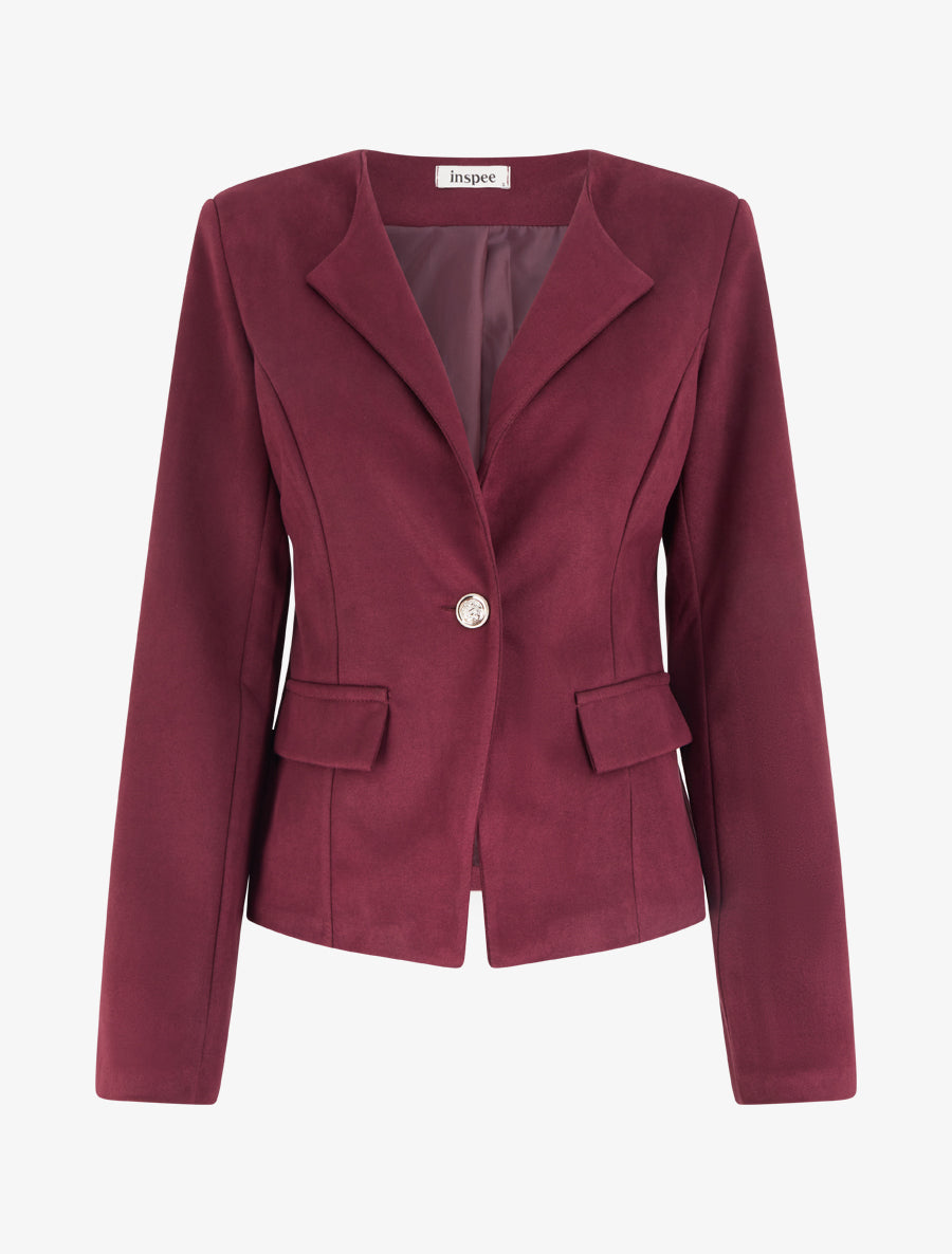 Veste en suédine à col rond - Lie de vin - 1
