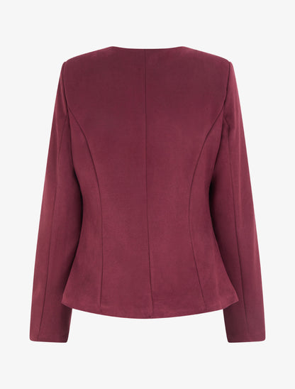 Veste en suédine à col rond - Lie de vin - 2