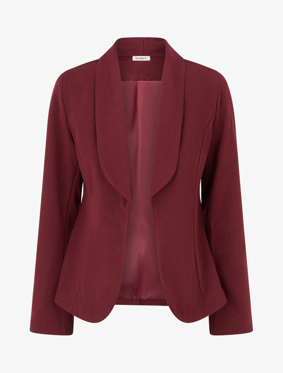 Blazer ouvert en feutrine motif chevron - Lie de vin - 1