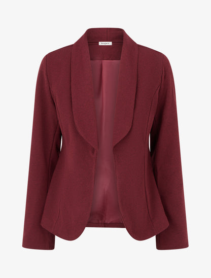 Blazer ouvert en feutrine motif chevron - Lie de vin - 1